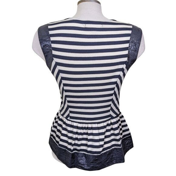 Monteau Los Angeles Womens L Sleeveless Striped Top Black White Faux Croc Trim - Picture 4 of 7